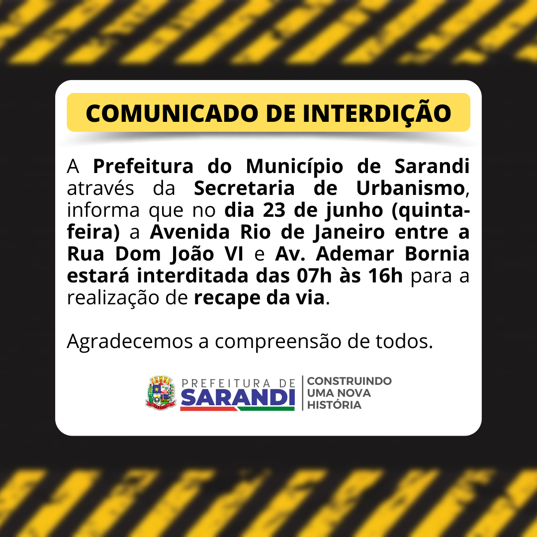 Comunicado de Interdição - Avenida Rio de Janeiro (23/06)??